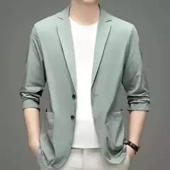 Blazer casual fino de seda gelo masculino, roupa masculina, manga comprida, tamanho grande, blazers sólidos finos, protetor solar, moda verão, primavera - loja online