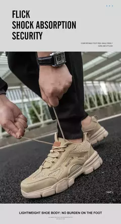 Sapatos Hollow Breathable Steel Toe Work para homens e mulheres, botas de segurança leves, anti-escorregadias, tênis masculino