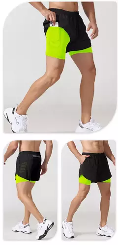 Calção de corrida de camada dupla de secagem rápida masculina, fitness, preto, esporte, treino, musculação, calça curta, novo - Wolf Magazine