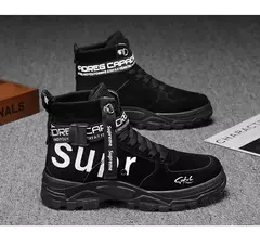 Imagem do Botas masculinas 2024 novo outono dedo do pé redondo alta bunda plataforma de fundo grosso botas na moda grande 46 rendas até aumento de altura botas ao ar livre