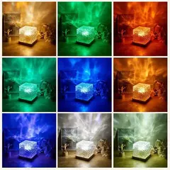 Imagem do Projetor de ondulação de água rotativo dinâmico, luz noturna, 16 cores, lâmpada de cristal de chama para sala de estar, estudo, quarto, rotação dinâmica