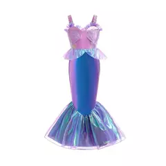 Imagem do Meninas escala roxa princesa sereia ariel cosplay vestido de halloween vestido de festa de aniversário meninas verão praia vestido de férias