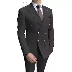 Fato de negócio trespassado masculino, casaco monocromático masculino, blazers de casamento finos, jaqueta, calças, nova moda, 2 peças, 2024 - comprar online