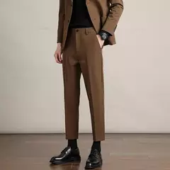 Calça casual justa masculina, cortina avançada, terno formal grosso para escritório, preto, marrom, cinza, azul, outono e inverno - comprar online