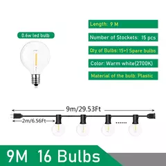 Outdoor LED String Lights, Lâmpadas, Festão, Fada, Pátio, Guirlanda, Lâmpada, Casamento, Rua, Acampamento, Jardim, Decoração de Festa, G40, 110V, 220V na internet