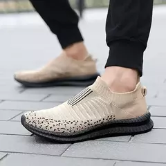 Sapatilhas casuais respiráveis masculinas, sapatos de malha confortáveis, tênis ao ar livre, tênis de caminhada, meias de corrida
