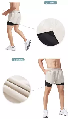 Imagem do Calção de corrida de camada dupla de secagem rápida masculina, fitness, preto, esporte, treino, musculação, calça curta, novo