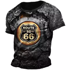Camiseta clássica de manga curta solta masculina, American Route 66, blusa esportiva casual, roupa de secagem rápida, moda gola-O, retrô, verão na internet