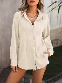 Blusas vintage grandes para mulheres, camisas soltas casuais para jovens, tops femininos monocromáticos, moda elegante, outono, 2024 - loja online