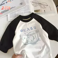 T-shirt de manga comprida para menino e menina, top de algodão puro, design cartoon, novo outono e inverno - Wolf Magazine