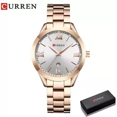 Imagem do Curren-relógio das mulheres, estilo retro, impermeável, aço, quartzo, presente de Natal, 9007