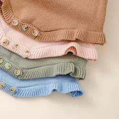 Romper de manga plissada para bebês recém-nascidos, macacão de colarinho quadrado, roupas fofas de criança monocromáticas, outono