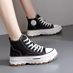 Tênis casual de cano alto para mulheres, com cordões, lona de altura da plataforma, antiderrapante, resistente ao desgaste, sapatos femininos vulcanizados, primavera, 2024 - comprar online