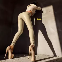 Leggings de couro feminino, calças compridas, cintura alta, calças elásticas, moda feminina, tamanho grande - loja online