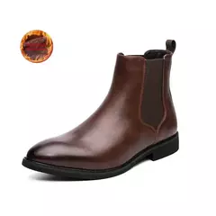 Imagem do Botas de couro chelsea para homens, botas de negócios casuais de pelúcia quente, tamanho grande 48, marca designer, moda, 2024