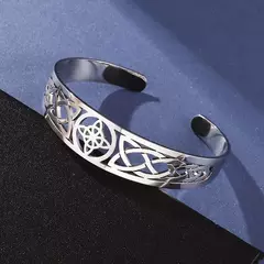 Imagem do Pulseira de nó de bruxa de aço inoxidável ajustável aberto manguito pulseira celta bruxaria amuleto jóias masculino feminino presente de aniversário