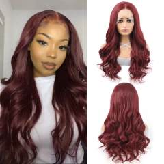 Borgonha peruca dianteira do laço sintético 13x4 perucas dianteiras do laço onda do corpo 99j perucas para preto