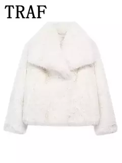 TRAF-Jaqueta feminina de tecido de lantejoulas de metal, casaco solto, gola alta, manga comprida, outerwear feminino chique, outono, inverno, 2023 - comprar online