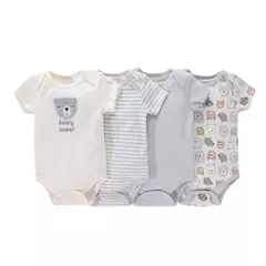 Macacão de algodão estampado para recém-nascidos, macacão manga curta, roupas de bebê menino e menina, 0-12m, 4 peças, verão