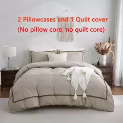 Soft Lightweight Duvet Cover Set, suave cama para baixo, bola Consolador, linha geométrica cama, toda a temporada, branco e cáqui, 3pcs - loja online