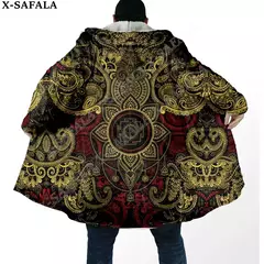 Manto com capuz unisex à prova de vento, casaco casual, símbolo de tatuagem viking, corvo e odin, sobretudo grosso e quente, casaco masculino, símbolo - Wolf Magazine