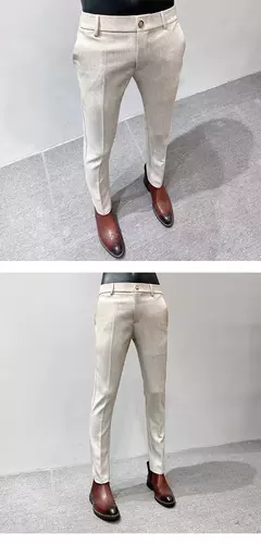 Calça casual de negócios slim fit monocromática masculina, terno de linho de alta qualidade, de escritório formal, social, plus size 38 na internet