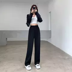 Calça feminina de cintura alta até o chão, branca, solta, perna larga, feminina de escritório, reta, roupas longas, senhoras, outono, inverno - loja online