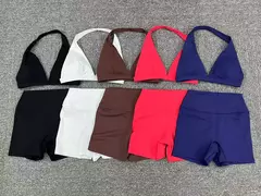 Sportswear por atacado para mulheres, sutiã esportivo e shorts outfit, roupas de ioga, kit de roupas fitness, push up treino Activewear, vermelho, 2024