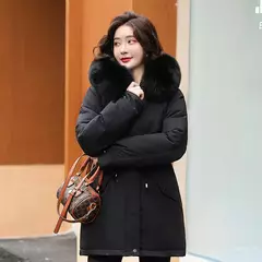 Parka longa de lã com capuz feminino com gola de pele, casaco fino, roupas acolchoadas, neve quente, moda inverno, novo, 2023 - comprar online