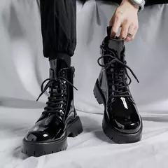 Plataforma de couro coreana Oxfords para homens, deslizamento, fundo grosso, sapatos masculinos de derby, mocassins casuais, dedo do pé quadrado, sapatos formais