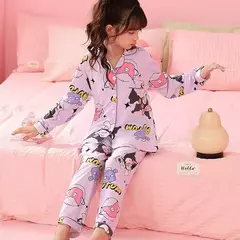 Sanrio Cinnamon Kuromi Pijama infantil, pijama solto, cardigã casual, manga longa, minha melodia, roupas de anime kawaii, gola aleta