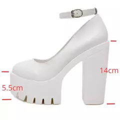 Imagem do Sapatos Solados Grossos para Mulheres, Salto Alto, Fivela, Bombas de Plataforma, Sapatos De Noiva, Moda Europeia e Americana, Bombas Sexy, 14cm