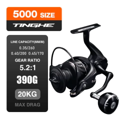 SEASIR TINGHE Carretel de pesca giratório 5 + 1BB 20KG Max Drag 5.2:1 2500-6000 Alça de energia de alumínio à prova de água do mar Bobina de alta qualidade