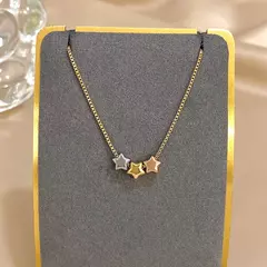 Bonito triplo cor estrela contas colar para mulheres meninas moda banhado a ouro aço inoxidável charme colares jóias à prova dwaterproof água