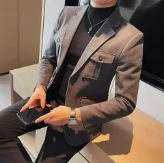 Blazers masculinos de peito único, ternos cinza, casacos grandes, tamanho grande, moda de alta qualidade, novo em 2020