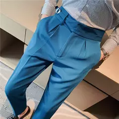 Homens estilo britânico ternos calças novo masculino sólido calças de cintura alta alta qualidade formal magro ajuste negócio casual terno calças - Wolf Magazine