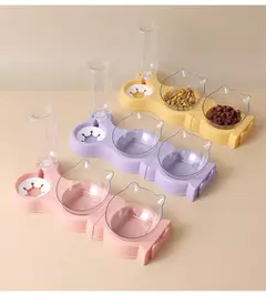 Tigela de comida para gatos, alimentador automático, tudo em um, tigela de comida para cães e gatos e fonte para beber, prato elevado - loja online