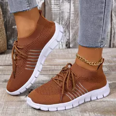 Tênis casual feminino, confortável e respirável, sapato de plataforma versátil com cordões, moda verão, 2024 - loja online