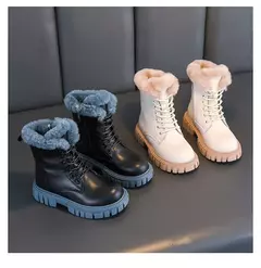 Botas de neve de pele sintética para meninas, botas grossas quentes, sola macia, antiescorregadia, estilo coreano, moda inverno, 6 a 18 anos - loja online