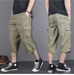 Calção de carga de comprimento longo masculino, calça Capri de algodão elástica casual com vários bolsos, curto tático militar, calções quentes, verão, 5XL - Wolf Magazine