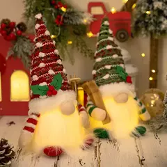 AlliLit-Christmas Doll Sled Elf Ski Gnome com luz LED, decorações para casa, Natal, Ano Novo, 28cm, 2024