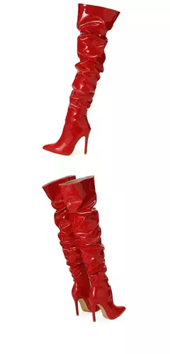 Imagem do Eilyken-Patent Leather Apontado Toe Salto Alto para Mulheres, Botas Vermelhas Sobre o Joelho, Sapatos de Zíper Lateral, Stiletto Sólido, Calçado Feminino