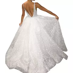 Vestidos de casamento elegantes Bohemia para mulheres, decote em v, vestidos de noiva sem mangas, brilhante, linha A, vestido de noiva, vestido maxi, decotado, feminino, 2024 - comprar online