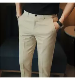 Calça casual slim-fit masculina, fato formal, monocromático, cintura ajustável, festa social, moda empresarial, novo, outono, 2022, 38-28