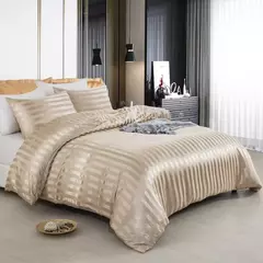 Imagem do Satin Striped Duvet Cover, sedoso como edredão, conjunto de cama de luxo, completo, rainha, rei, solteiro, duplo tamanho, marfim White Stripe