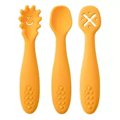 3 pçs colher de silicone garfo para utensílios de bebê conjunto alimentação comida criança aprender a comer treinamento garfo macio talheres utensílios de mesa das crianças - comprar online