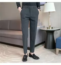 Calça de terno quente de pelúcia masculina, calça monocromática, cintura elástica, formal, negócios, fina, escritório, social, vestido, outono, inverno, 2023 - comprar online