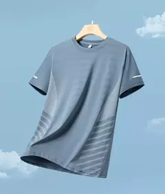 Imagem do T-shirt corrida de seda gelo masculina, top fino, secagem rápida, manga curta, respirável, impressão reflexiva, esportes fitness, verão, 5XL
