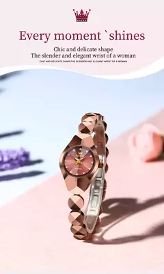 OLEVS Relógio Quartz para Mulheres, Espelho Rhombic, Relógio de Pulso Feminino Impermeável, Tungsten Steel Strap, Luxo, Original, 7007 - loja online