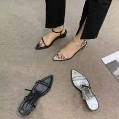 Sandálias femininas de salto baixo, dedo apontado, salto alto, moda feminina, vestido de banquete, sandálias de grife, novo, verão, 2024 - comprar online